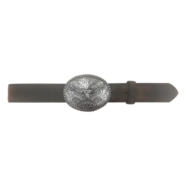 AndWest Kids' 1 1/4-In Scrolled Longhorn Buckle Belt in Brown