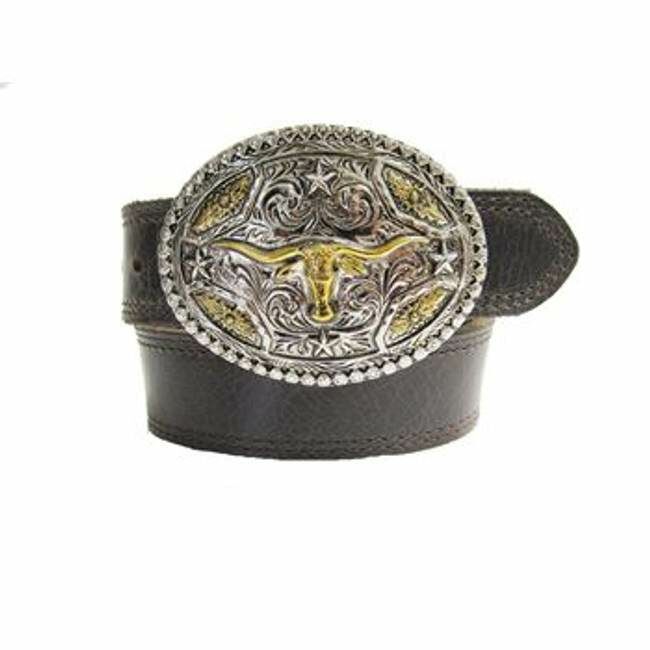 AndWest Kids' 1 1/4-in Longhorn Buckle Belt in Brown