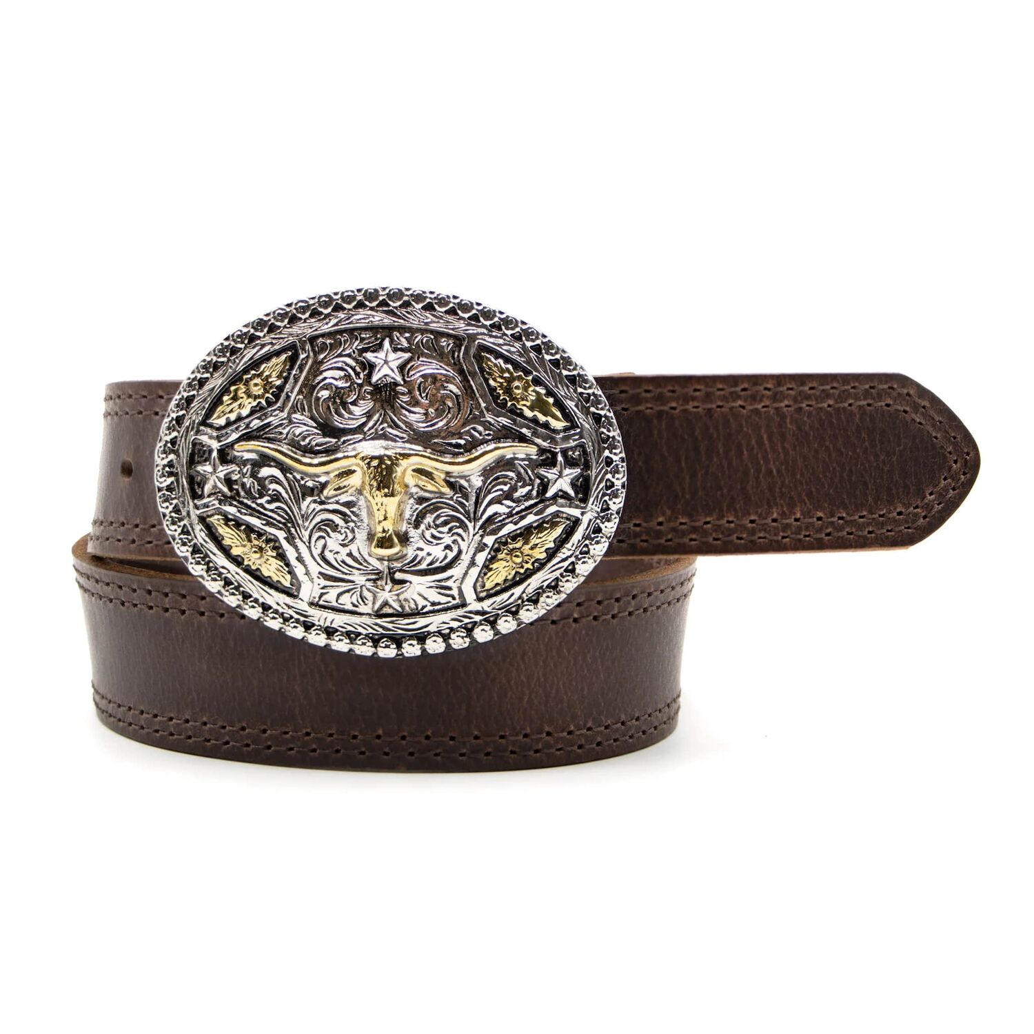 AndWest Kids' 1 1/4-in Longhorn Buckle Belt in Brown