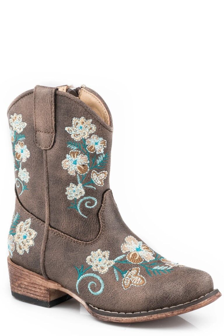 Roper Girl's Floral Embroidery Vamp Shaft Western Boot in Brown
