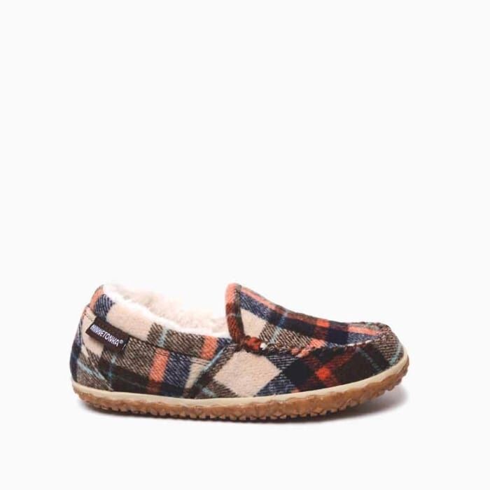 Minnetonka Women's Tempe Slipper in Brown Autumn Plaid