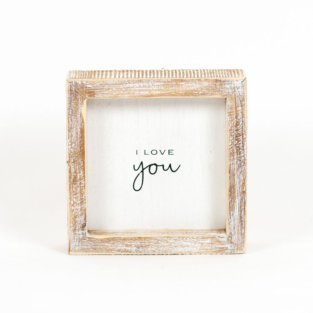 Adams & Co. I Love You White & Black Wood Frame Sign, 5-In x 5-In x 1.5-In