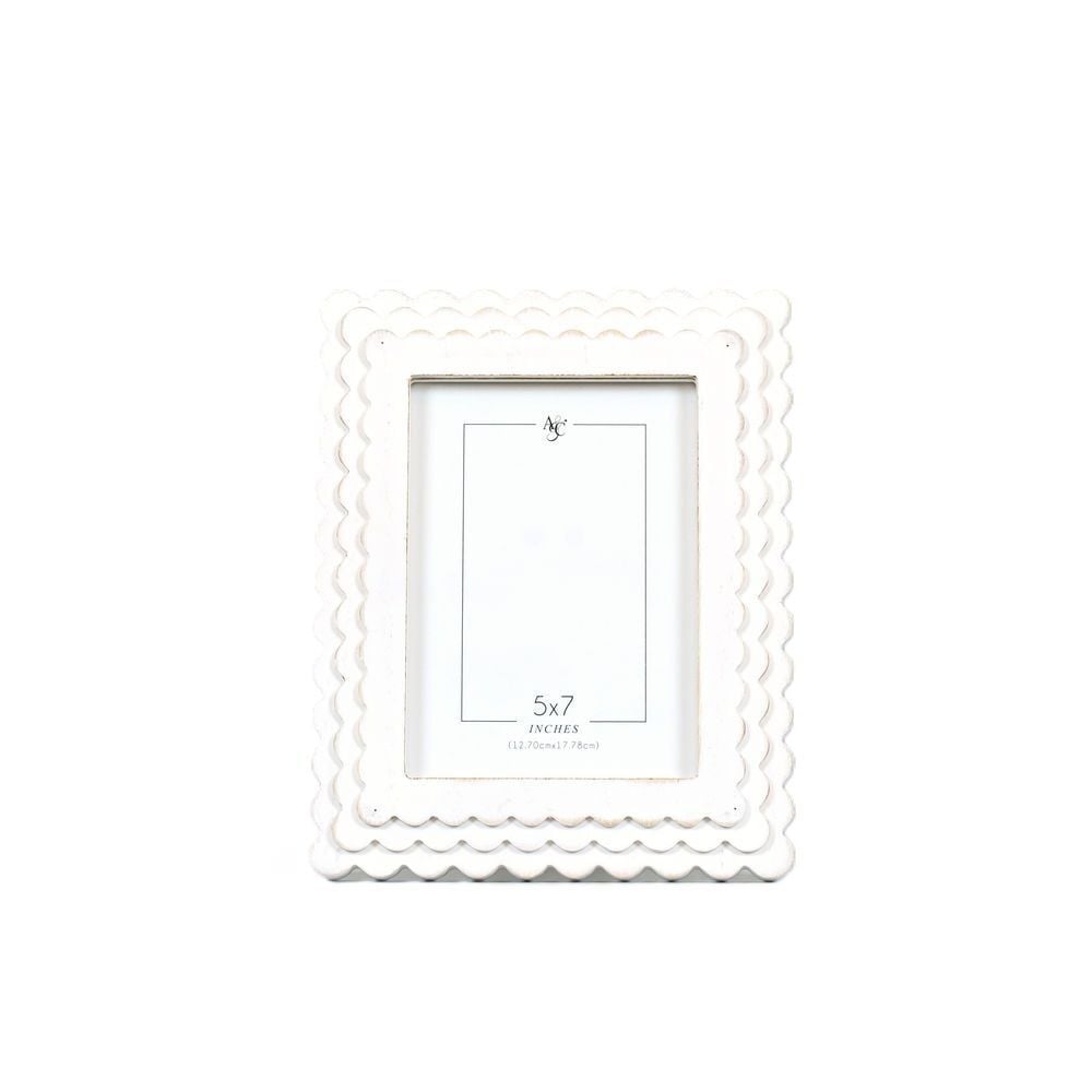 Adams & Co. White Scalloped Wood Photo Frame, 8-In x 10-In x 1-In