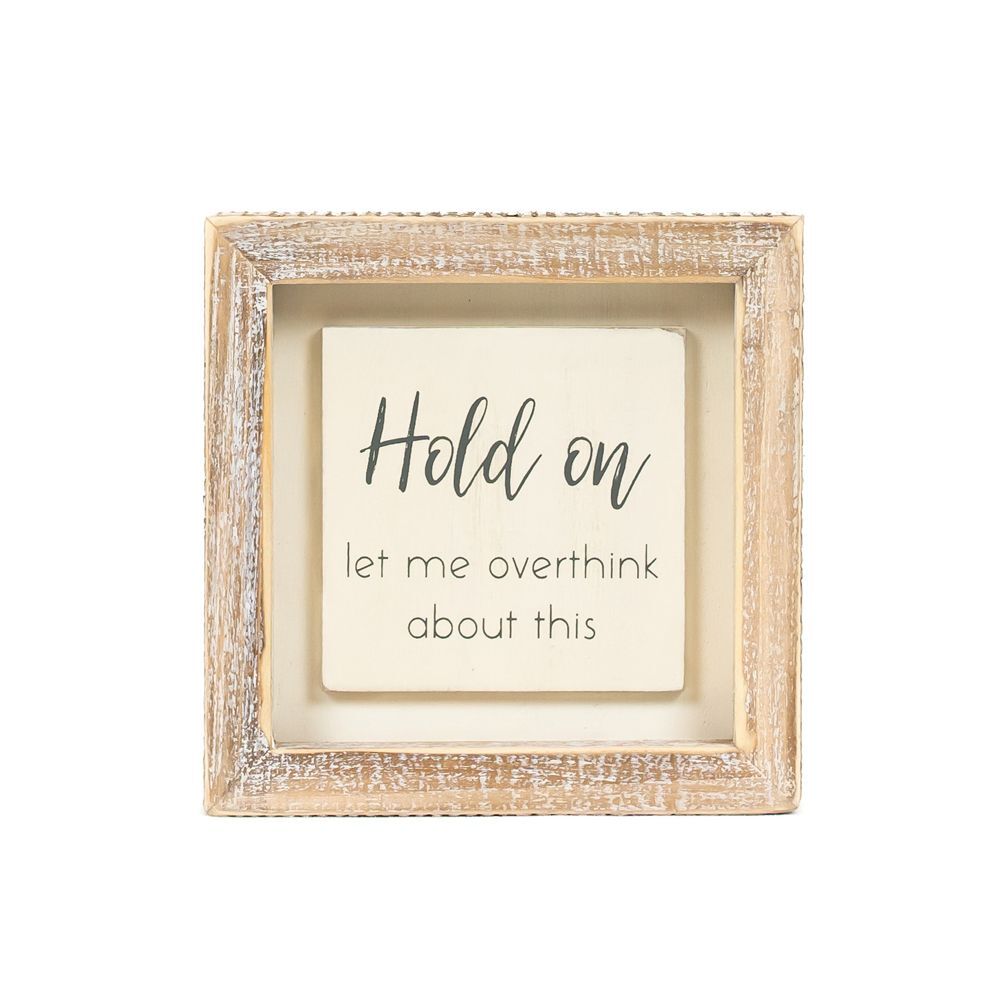 Adams & Co. Hold On White & Grey Wood Frame Sign, 5-In x 5-In x 1.5-In