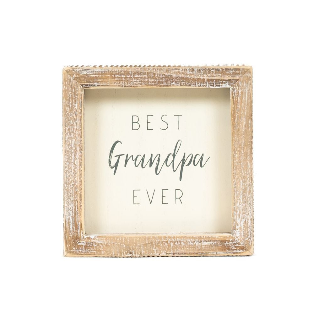 Adams & Co. Best Grandpa Ever White & Grey Wood Frame Sign, 5-In x 5-In x 1.5-In