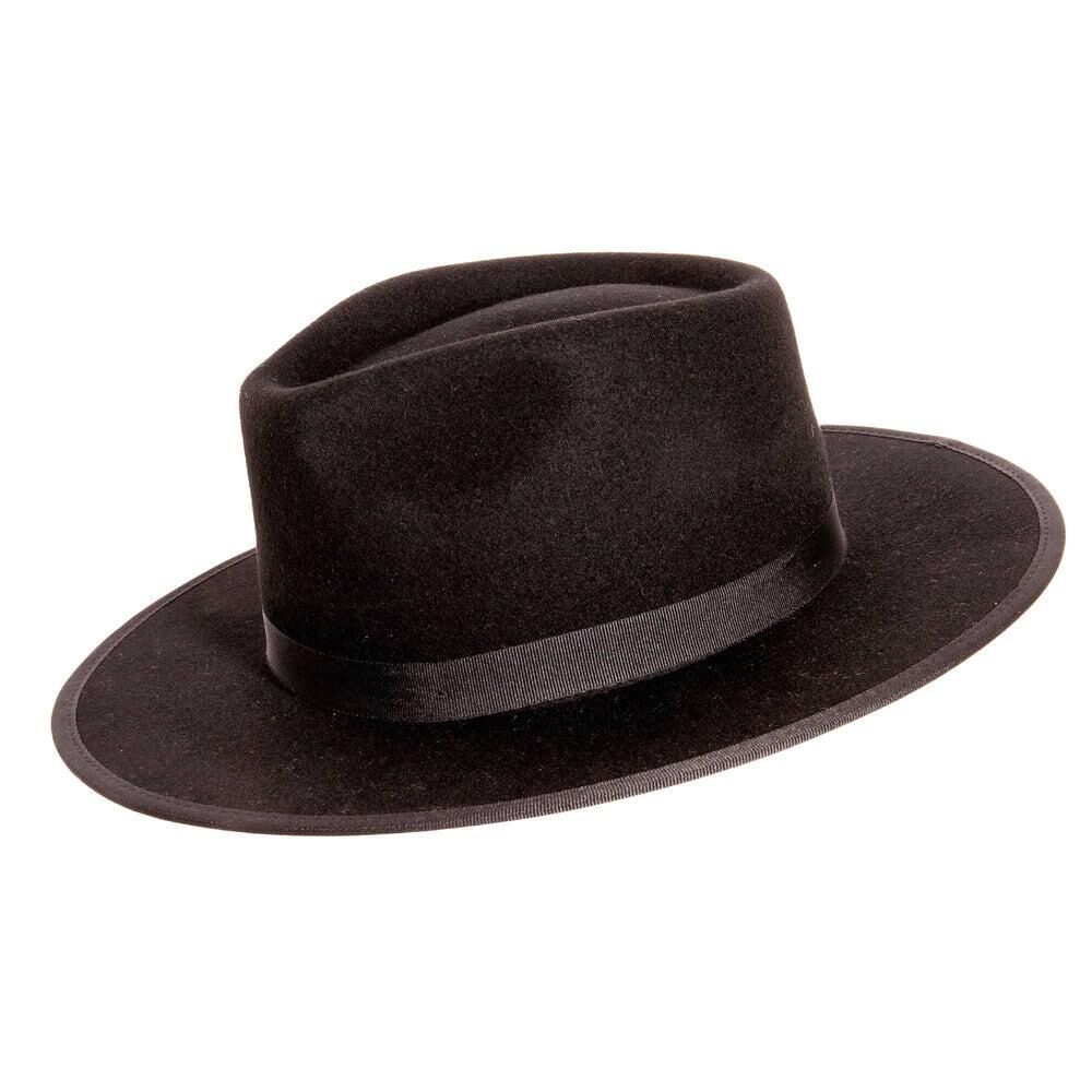 American Hat Makers Women's Bondi Wide Brim Felt Fedora Hat in Black