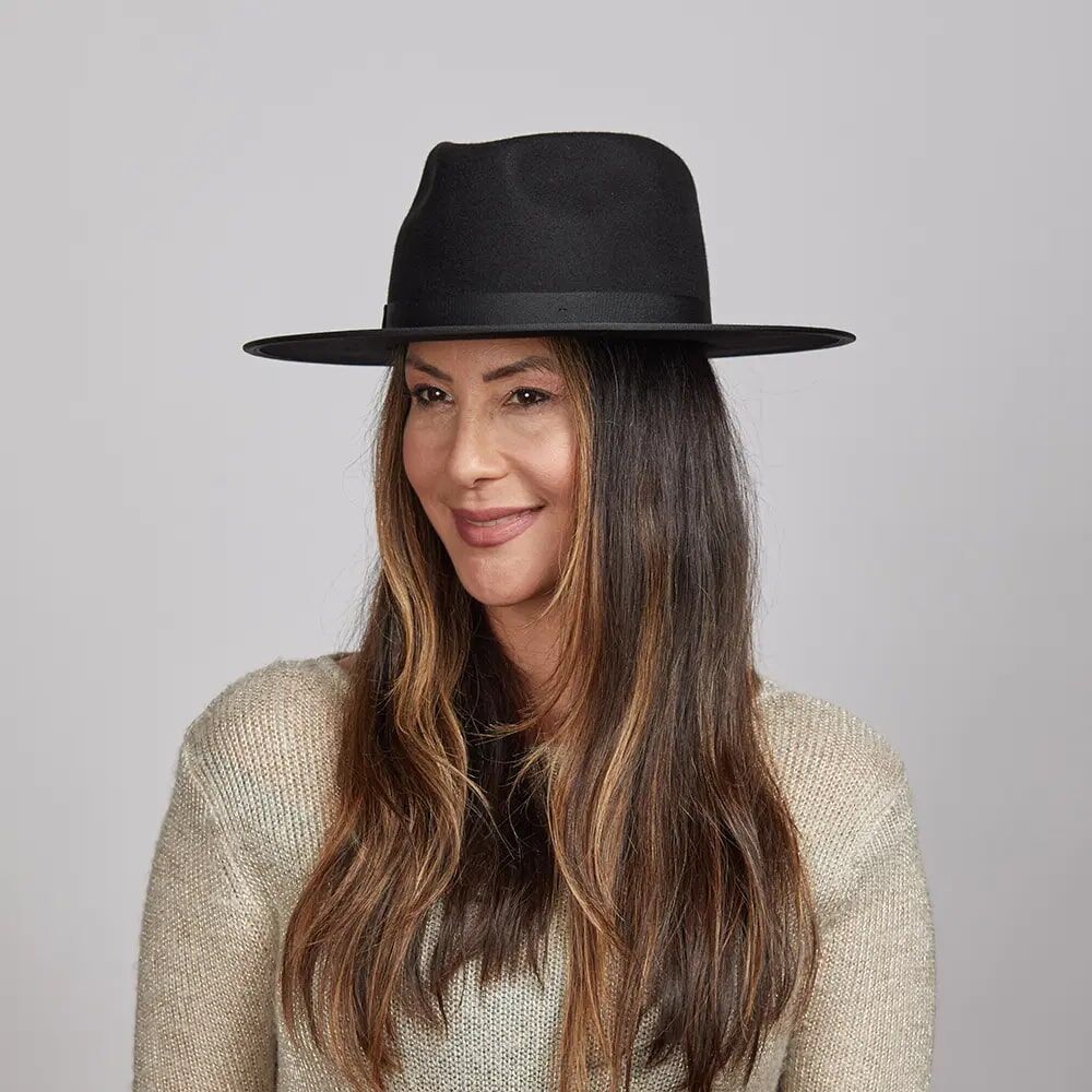 American Hat Makers Women's Bondi Wide Brim Felt Fedora Hat in Black