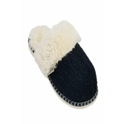 GaaHuu Women's Textured Knit Scuff Fur Lined Slippers in Black