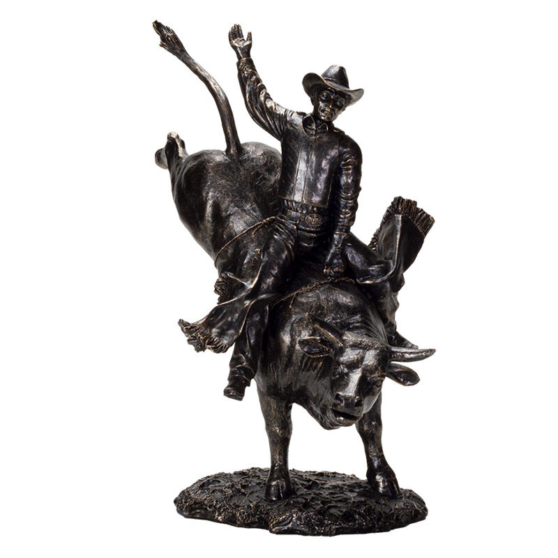 Pacific Trading Cowboy On Bull Figure, 10 1/4-In x 5 3/4-In x 10 1/2-In