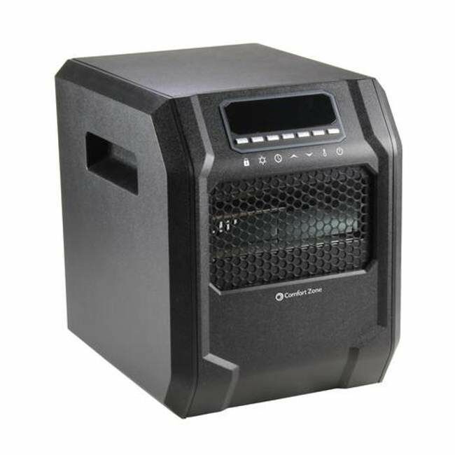 Comfort Zone Electric Digital Quartz Infrared Cabinet Space Heater With Remote Control - Black
