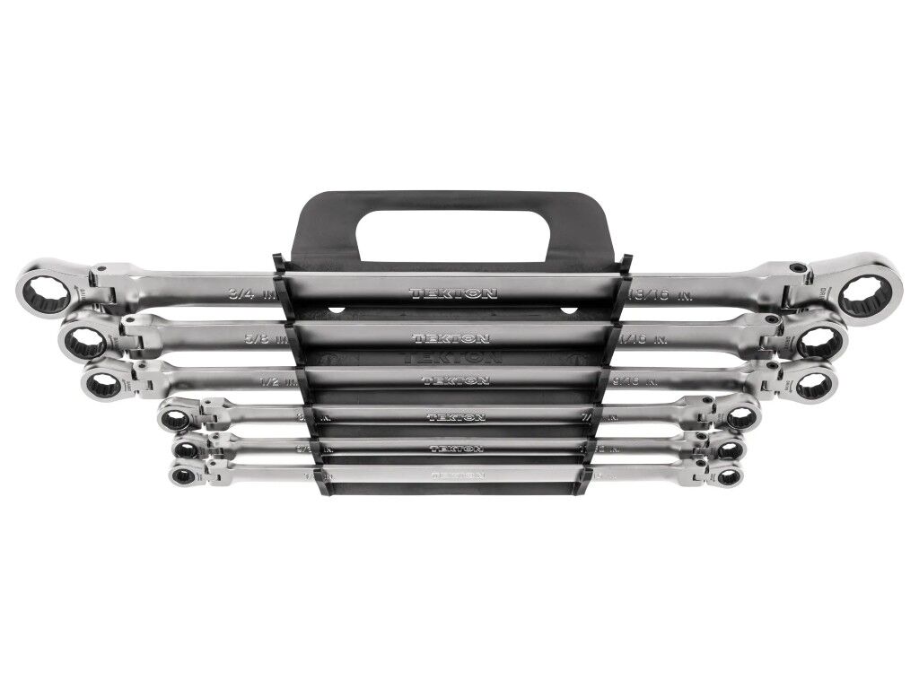 Tekton Long Flex Head 12-Point Ratcheting Box End Wrench Set With Holder, 1/4-In To 13/16-In, 6-Pc
