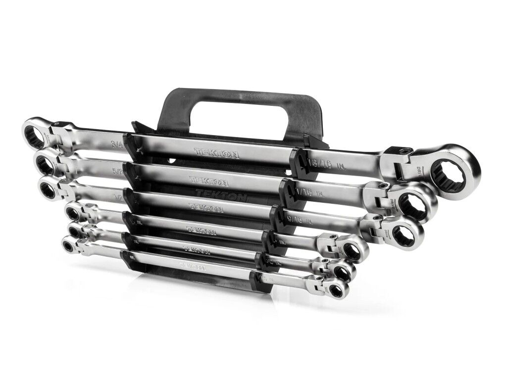 Tekton Long Flex Head 12-Point Ratcheting Box End Wrench Set With Holder, 1/4-In To 13/16-In, 6-Pc