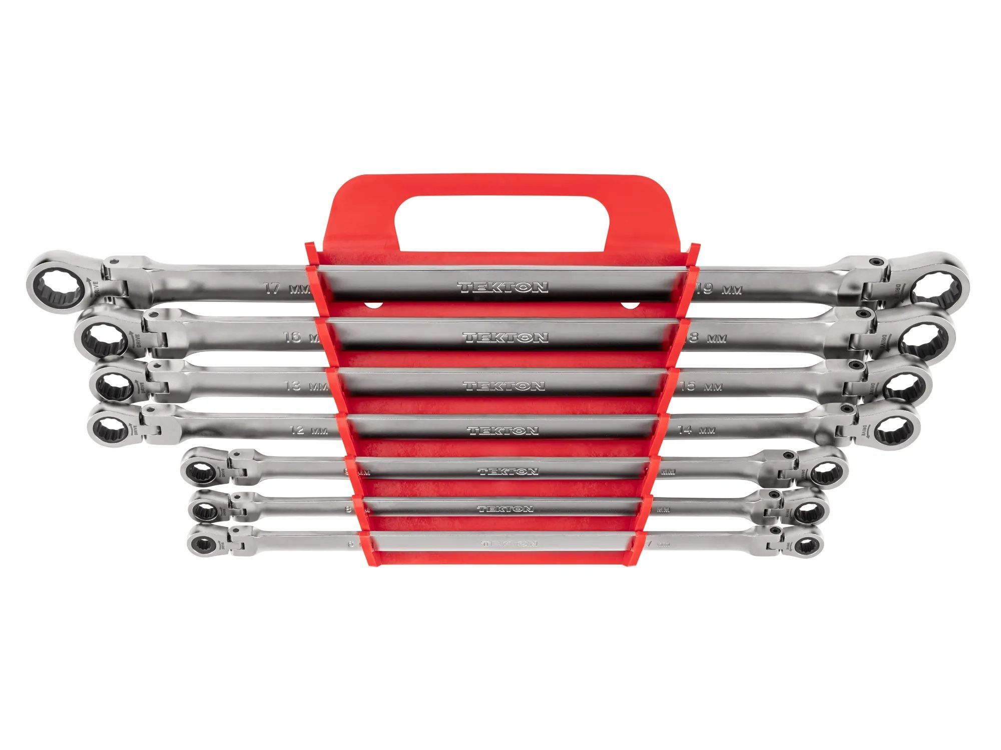 Tekton Long Flex Head 12-Point Ratcheting Box End Metric Wrench Set with Holder, 7-Pc