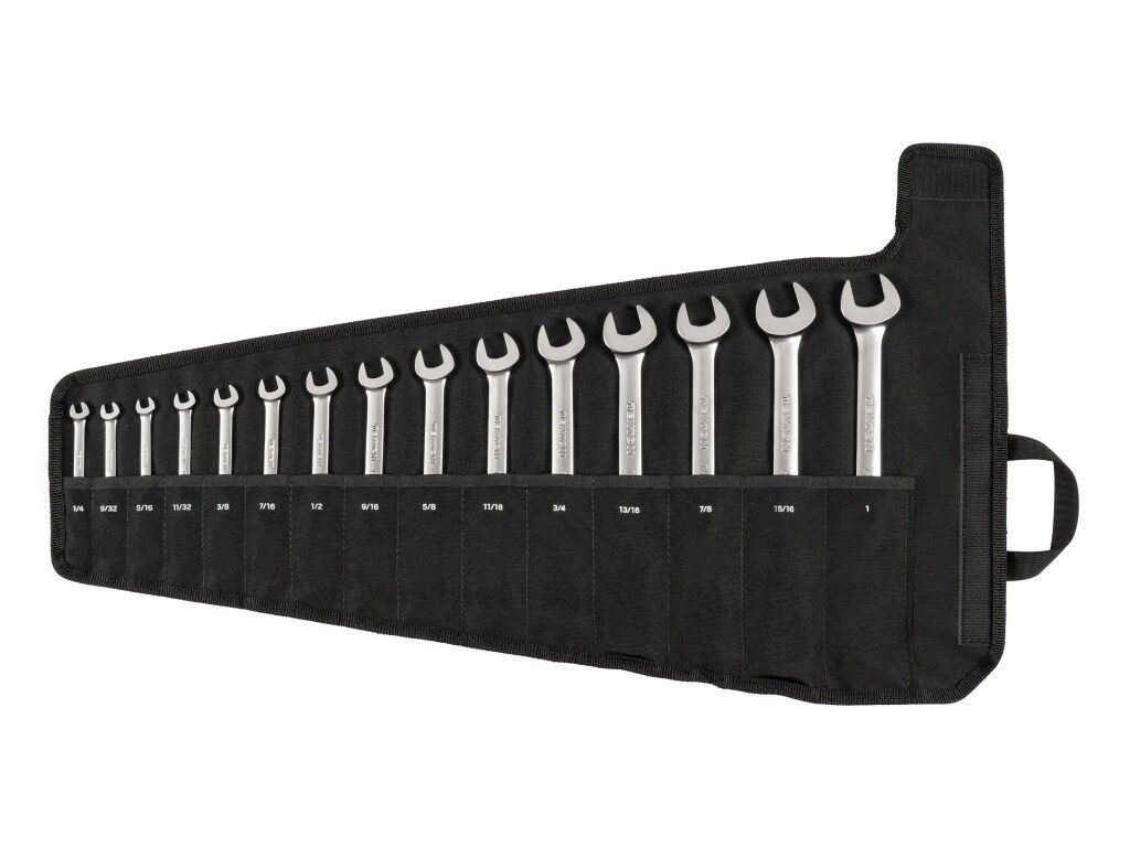 Tekton Flex Head 12-Point Ratcheting 1/4-1-In Combination Wrench Set with Pouch, 15-Pc