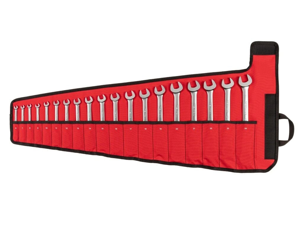 Tekton Flex Head 12-Point 6-24mm Ratcheting Combination Wrench Set with Pouch, 19-Pc