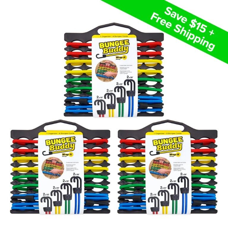 Wrap-It Storage Bungee Buddy - Bungee Cord Organizer, 3-Pk