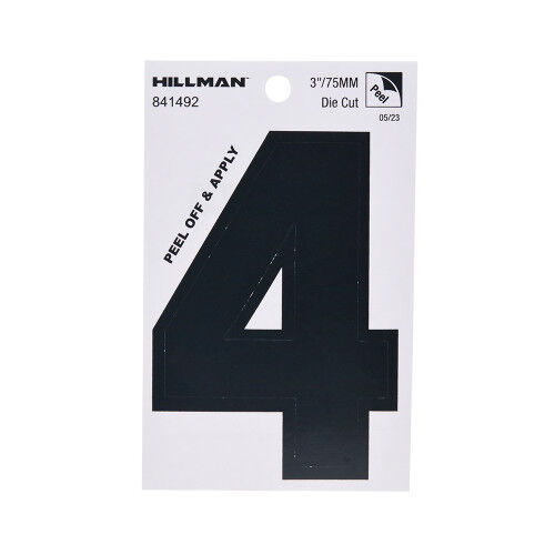 Hillman Adhesive House Number 4 Black, 3-In
