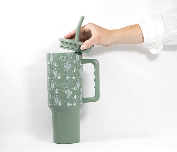 The Care Collective Sage Green Cactus Print Tumbler, 40-Oz