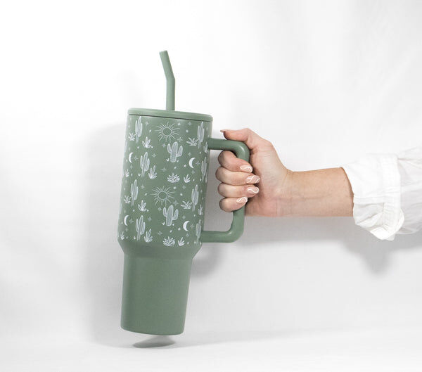 The Care Collective Sage Green Cactus Print Tumbler, 40-Oz