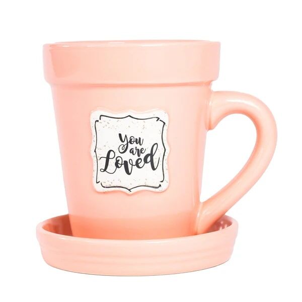 Divinity Boutique Peach Flower Pot Mug, 14-Oz