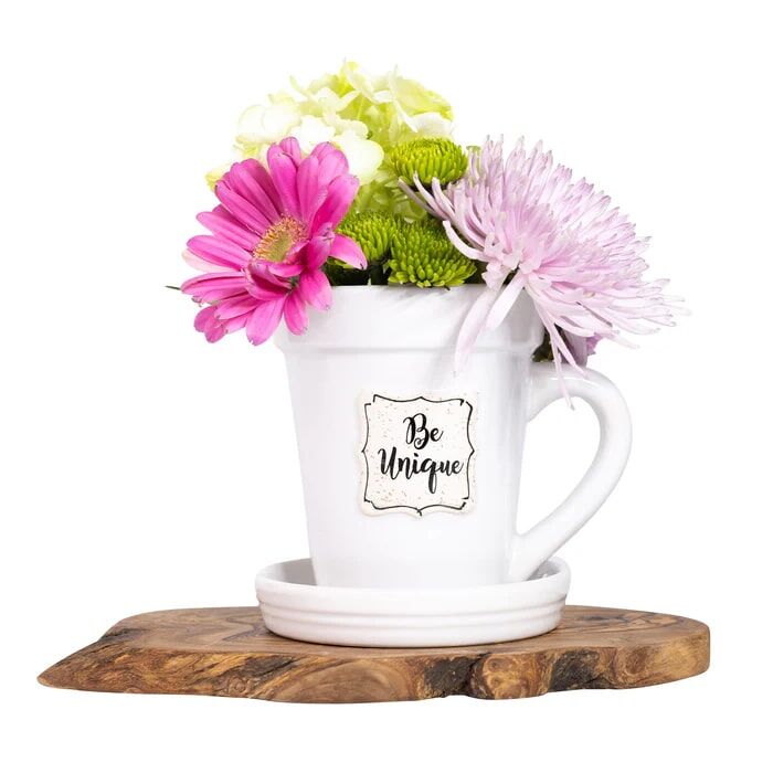 Divinity Boutique White Be Unique Flower Pot Mug With Garden Spade Spoon, 14-Oz