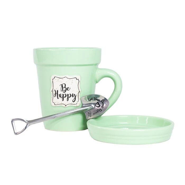 Divinity Boutique Green "Be Happy" Flower Pot Mug