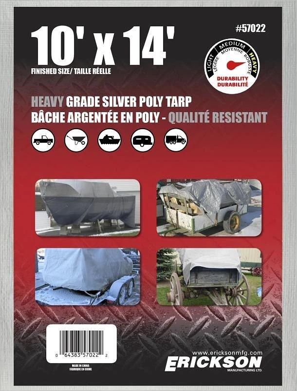 Erickson Heavy Grade Silver Poly Tarp, 10-Ft x 14-Ft