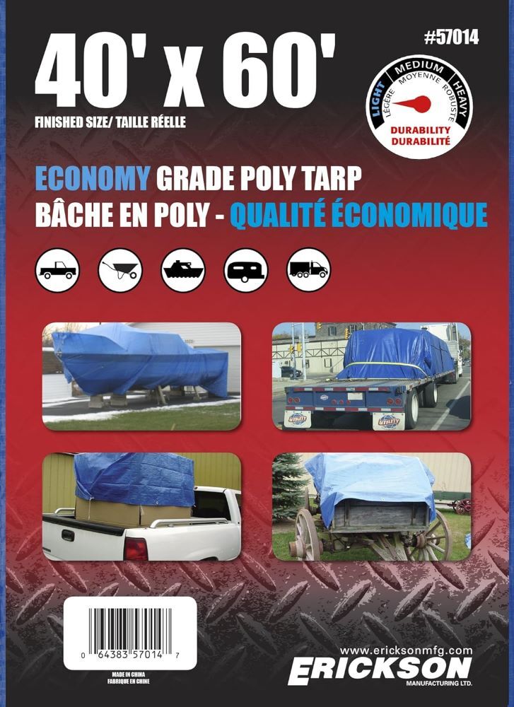 Erickson Economy Grade Blue Poly Tarp, 40-Ft x 60-Ft