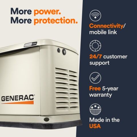 Generac Wi-Fi Enabled Standby Generator With Whole House Switch, 25-kW