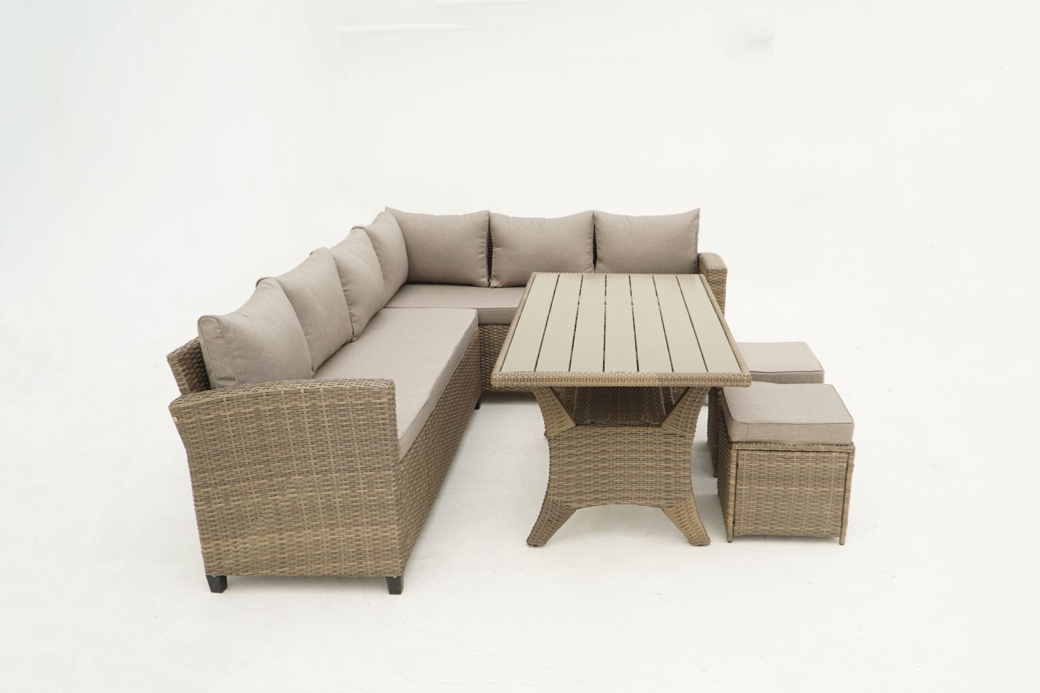 Country Supplier Outdoor Wicker Sectional Sofa & Ottoman Set with Table Cream