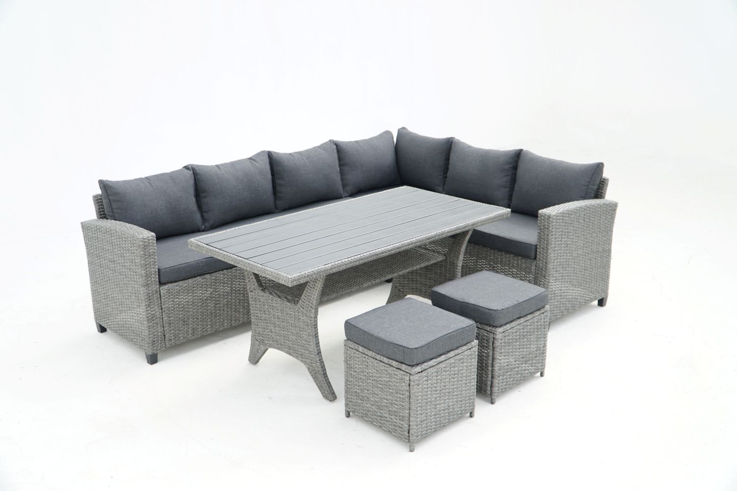Country Supplier Outdoor Wicker Sectional Sofa & Ottoman Set with Table Grey