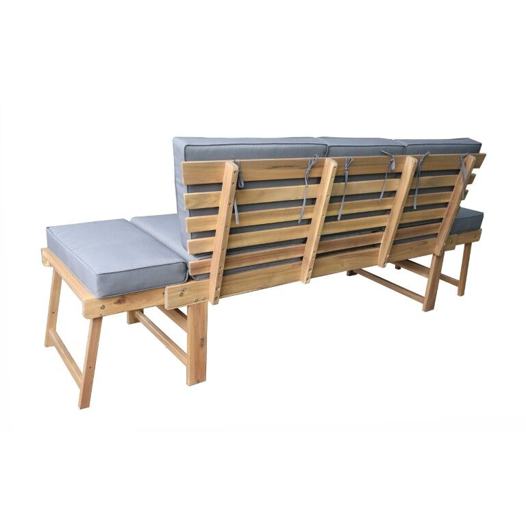 DEKO Living Acacia Wood Bench with Center Table and Armrests