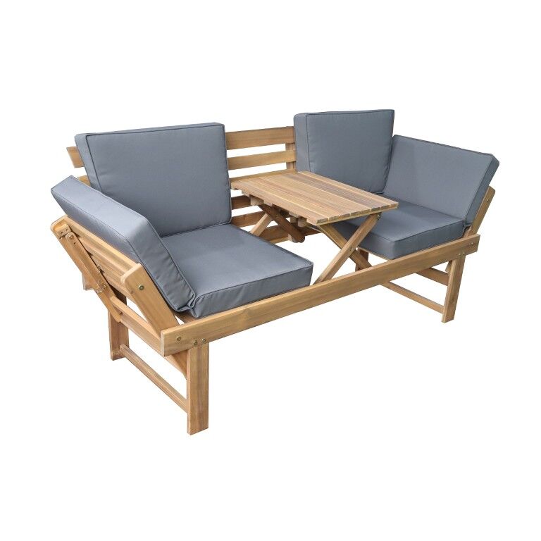 DEKO Living Acacia Wood Bench with Center Table and Armrests