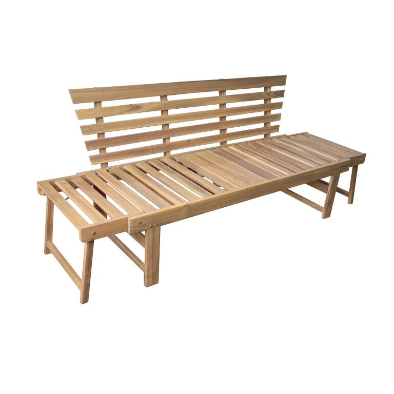DEKO Living Acacia Wood Bench with Center Table and Armrests