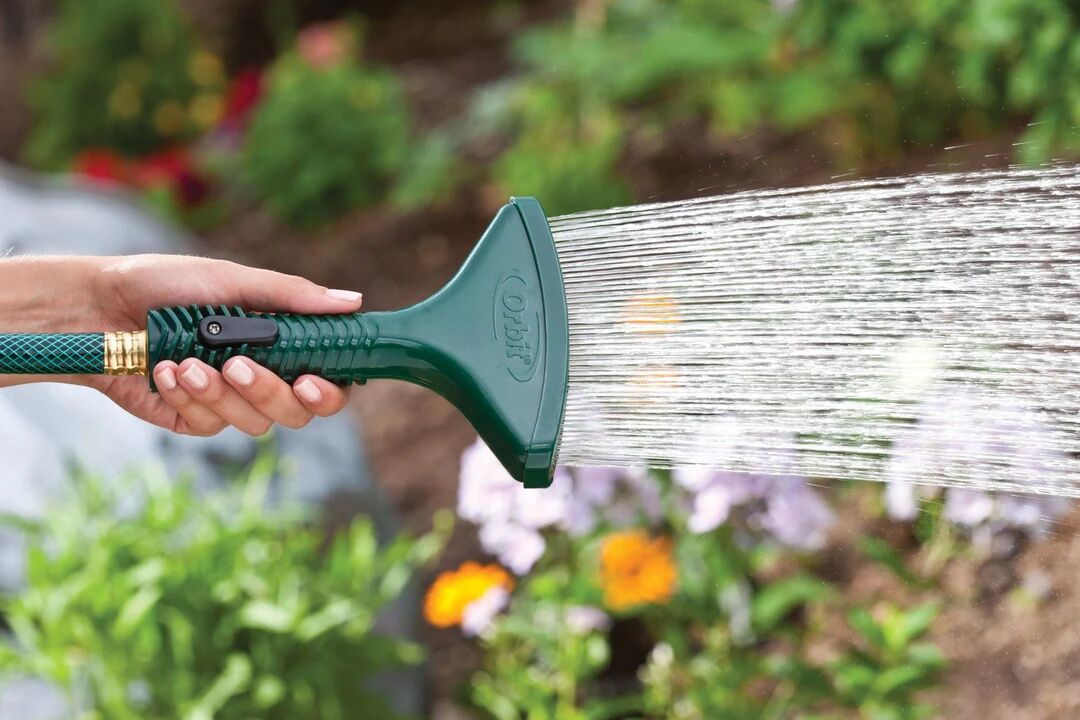 Orbit Plastic Fan Spray Shower Nozzle With Shut-Off Lever And Spike