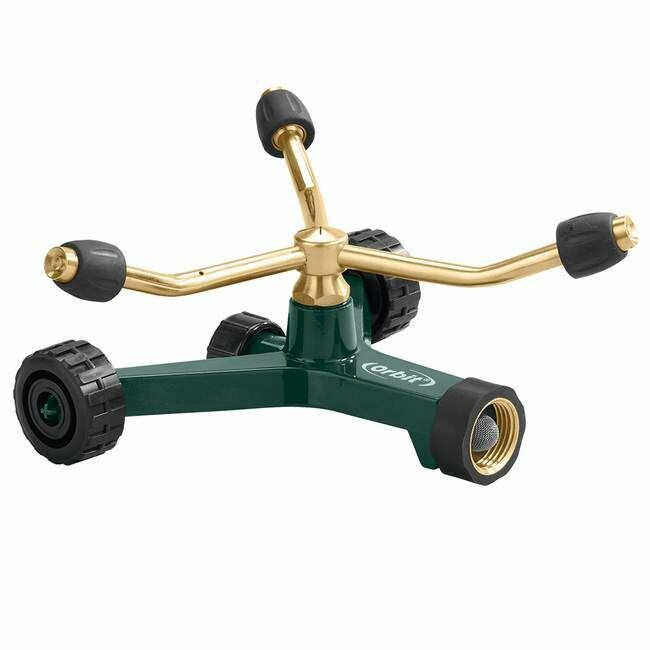 Orbit Brass 3-Arm 360° Pattern Rotating Sprinkler On Wheeled Base, 25-Ft