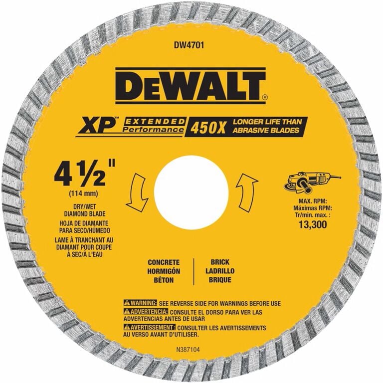 DEWALT XP Turbo Masonry Cutting Wet/Dry Diamond Blade, 4 1/2-In x 5/8-In