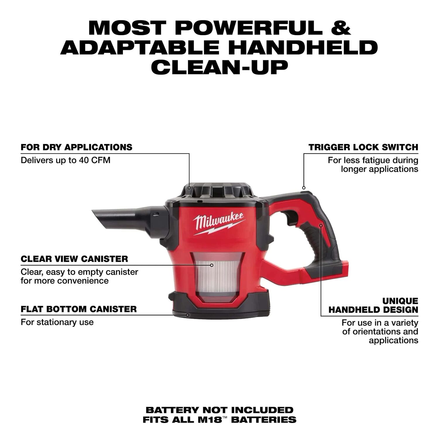 Milwaukee M18 Compact Vacuum Kit, 36-Oz (Tool Only)