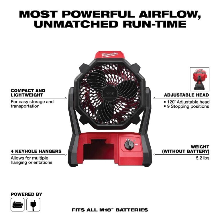 Milwaukee M18 Cordless/Corded Jobsite Fan (Tool Only)