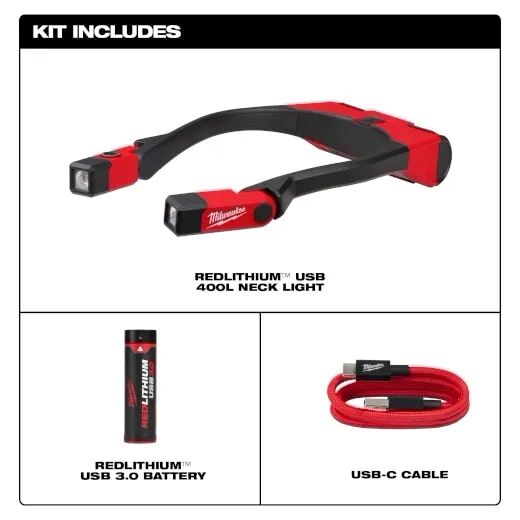 Milwaukee RedLithium USB Rechargeable Neck Light, 400-Lm