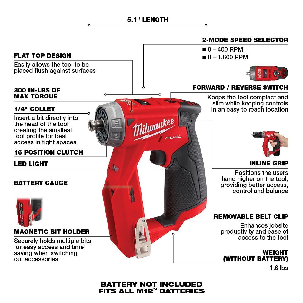 Milwaukee M12 Fuel Installation Drill Driver, 1/4-In & 3/8-In (Tool Only)