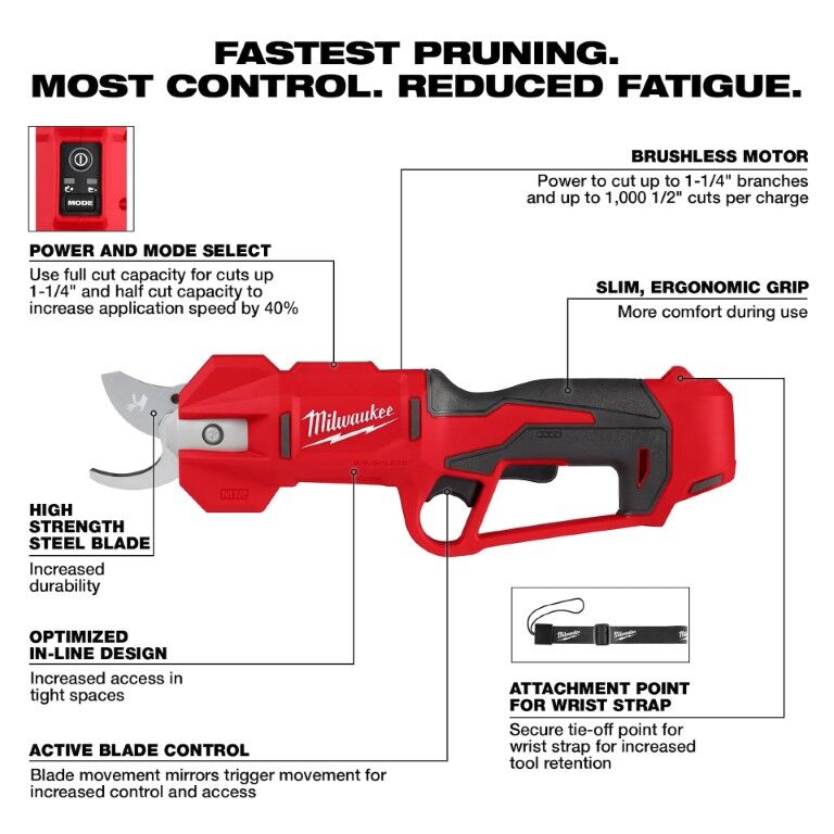 Milwaukee M12 Brushless Pruning Shears, 1 1/4-In (Tool Only)