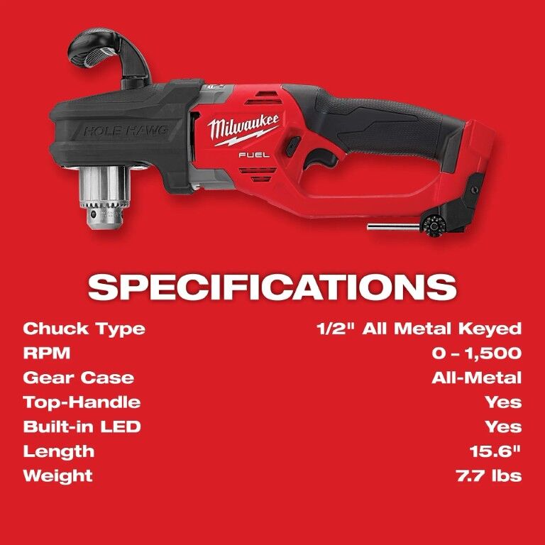 Milwaukee M18 Fuel Hole Hawg Right Angle Drill, 1/2-In