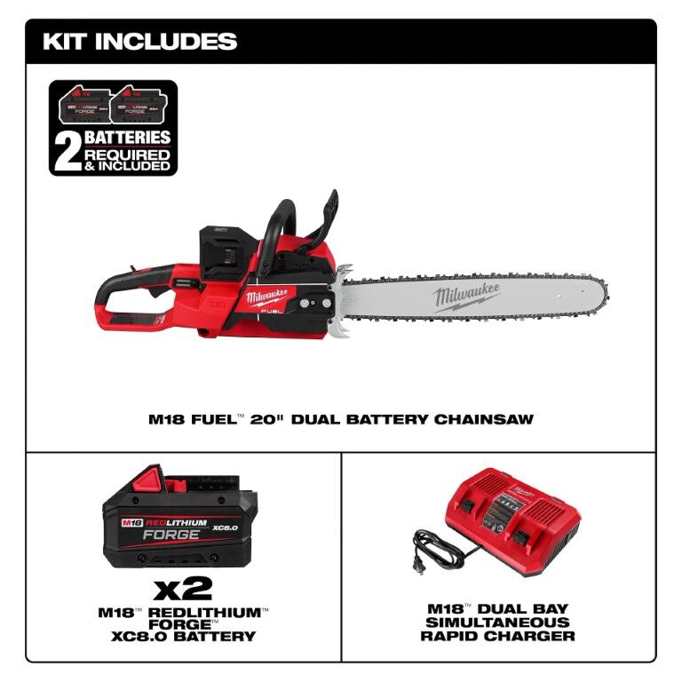 Milwaukee M18 FUEL 20-In Dual Battery Chainsaw Kit