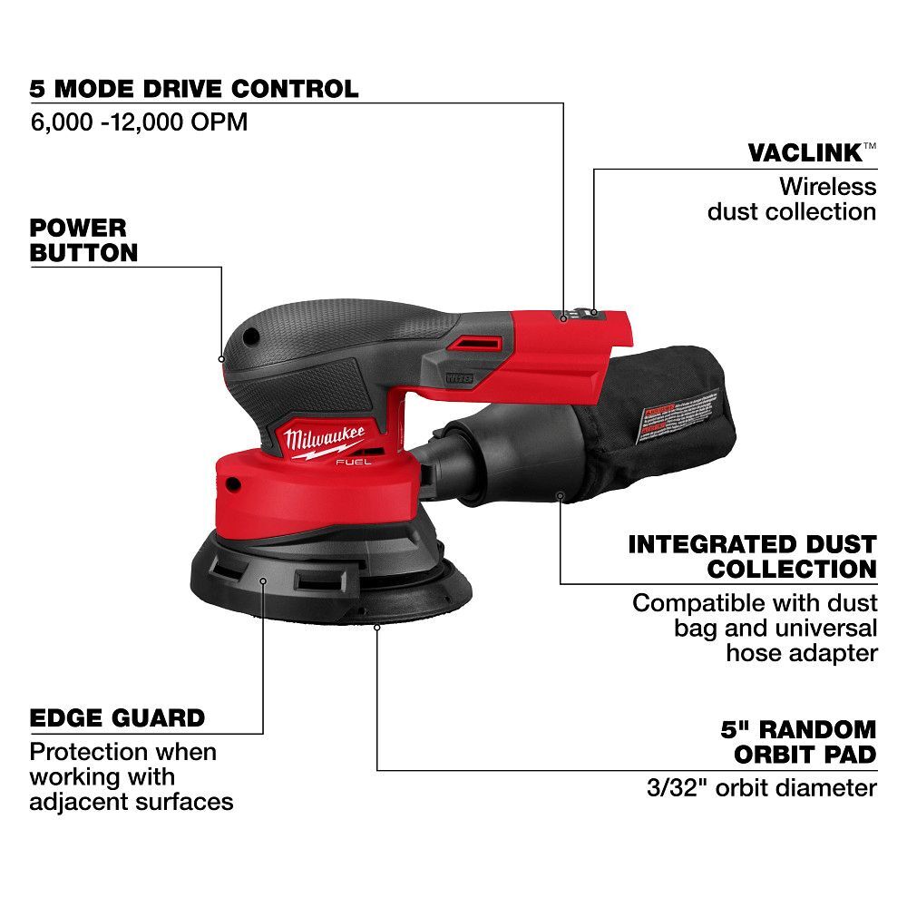 Milwaukee M18­ Fuel Random Orbital Sander, 5-In (Tool Only)