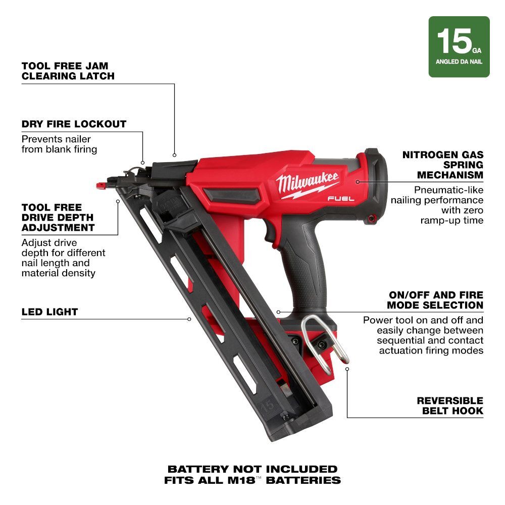 Milwaukee M18 Fuel Finish Nailer, 15-Gauge (Tool Only)