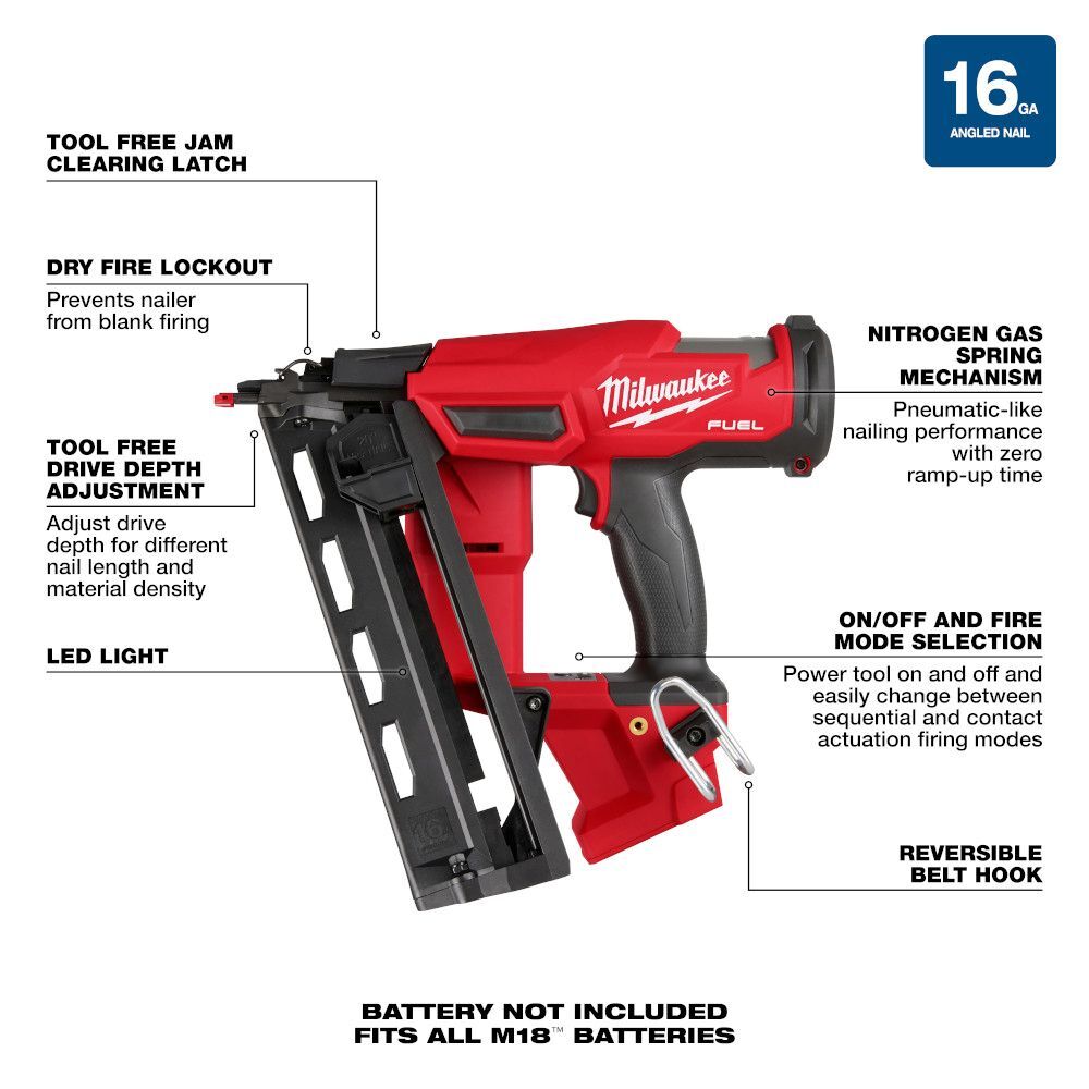 Milwaukee M18 Fuel Angled Finish Nailer, 16-Gauge