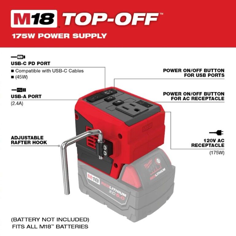 Milwaukee M18 Top-Off Power Supply, 175-Watt (Tool Only)