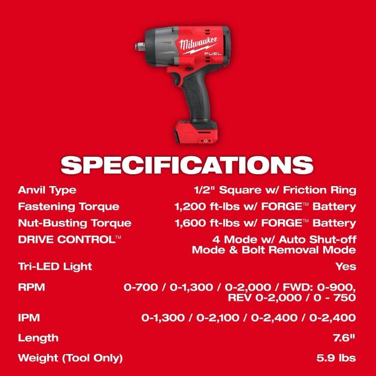 Milwaukee M18 Fuel High Torque Impact Wrench With Friction Ring, 1/2-In (Tool Only)