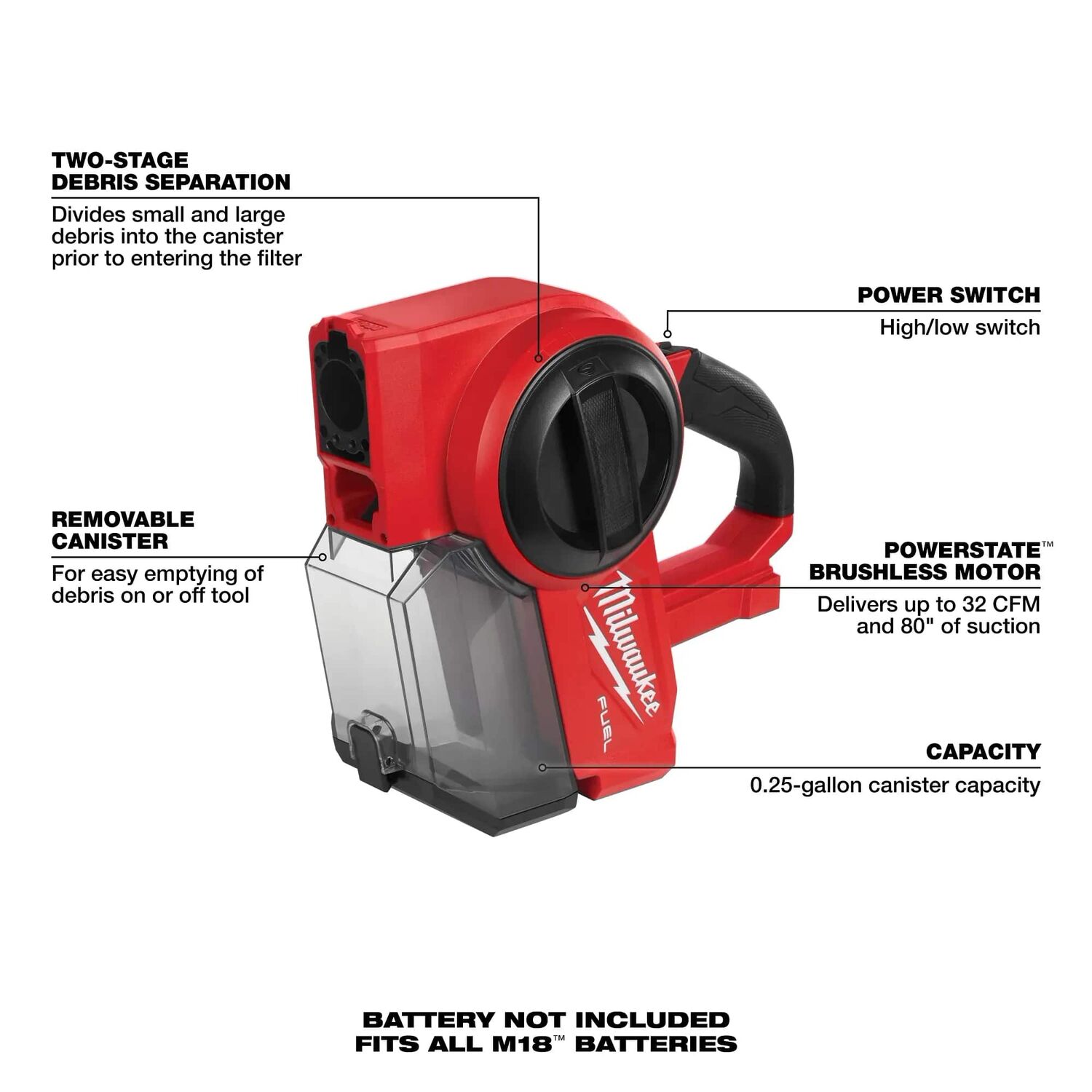 Milwaukee M18 Fuel Compact Vacuum, 0.25-Gal (Tool Only)